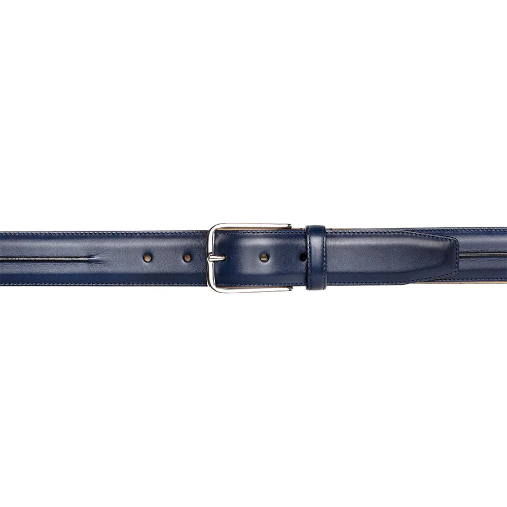 Mezlan AO11532 Center-Piped Blue Calfskin Belt