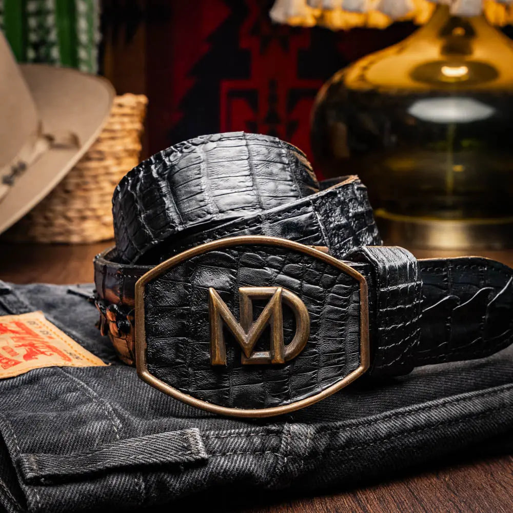 Marco Di Milano Marlboro Black Genuine Hornback Crocodile Belt