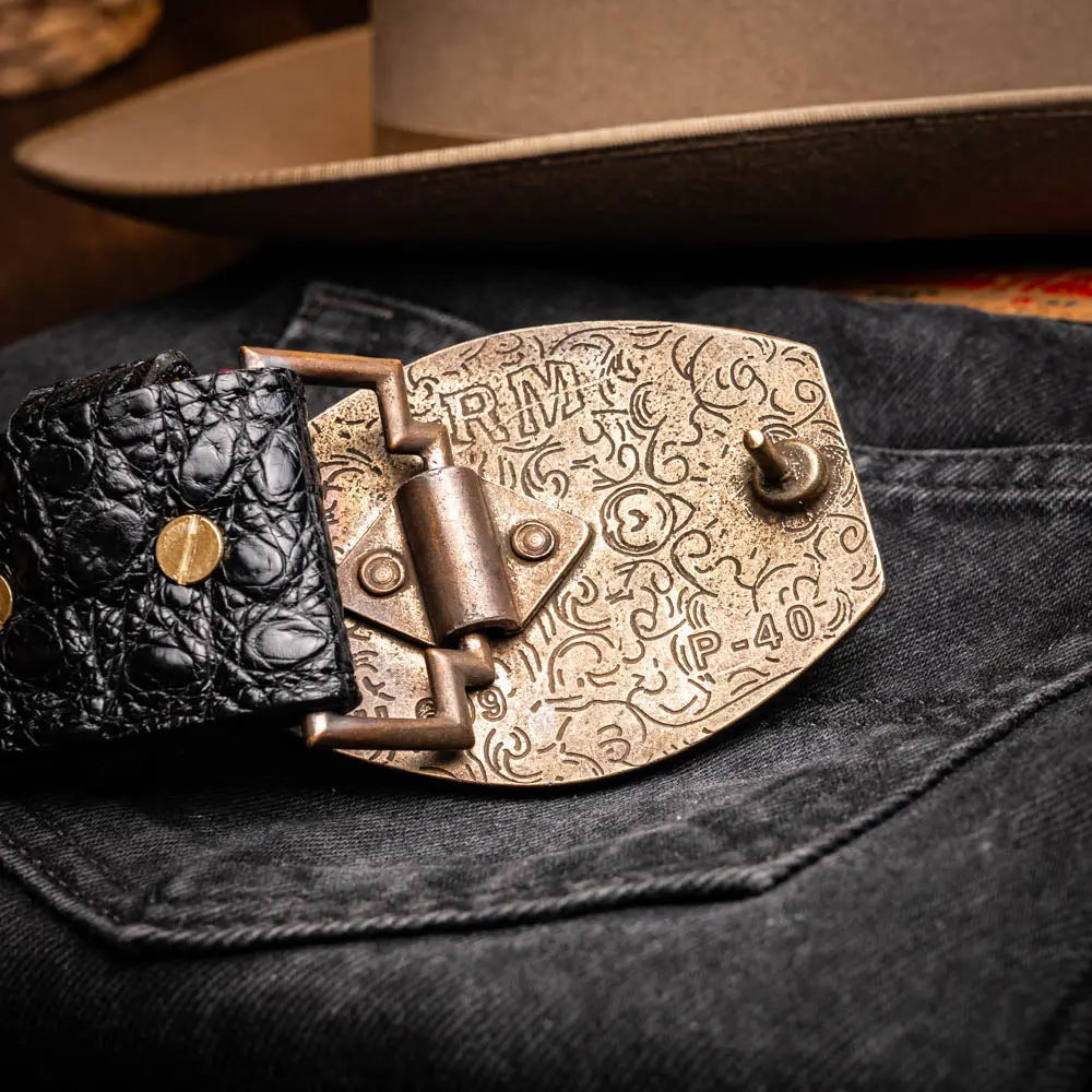 Marco Di Milano Marlboro Black Genuine Hornback Crocodile Belt