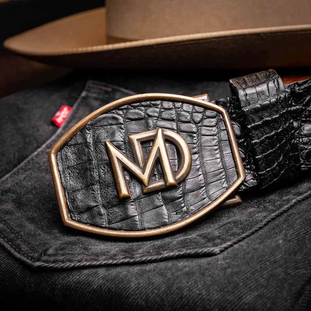 Marco Di Milano Marlboro Black Genuine Hornback Crocodile Belt