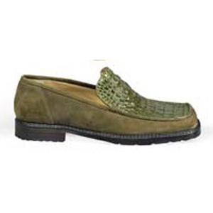 Mauri 0607 13 Genuine Olive Green Hornback Crocodile Loafer Shoes