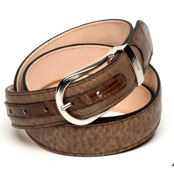 Mauri Light Brown Genuine Pecary/L/ Baby Crocodile Belt