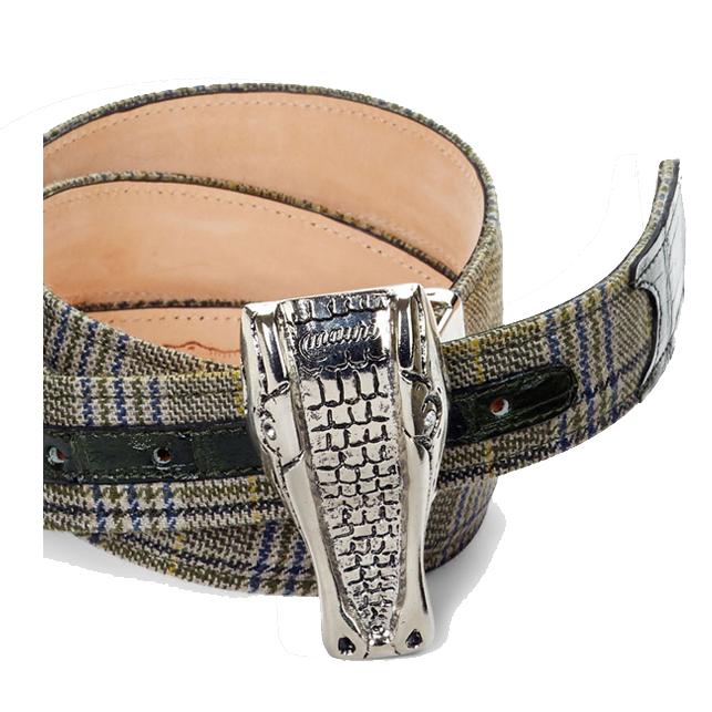 Mauri Olive Genuine Fabric Bridge/Crocodile Belt - Buckle AB21