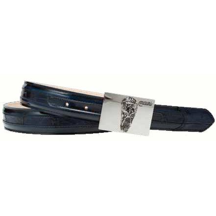 Mauri Wonder Blue Genuine Alligator Hand-Painted Dover Brush Off Leather Belt