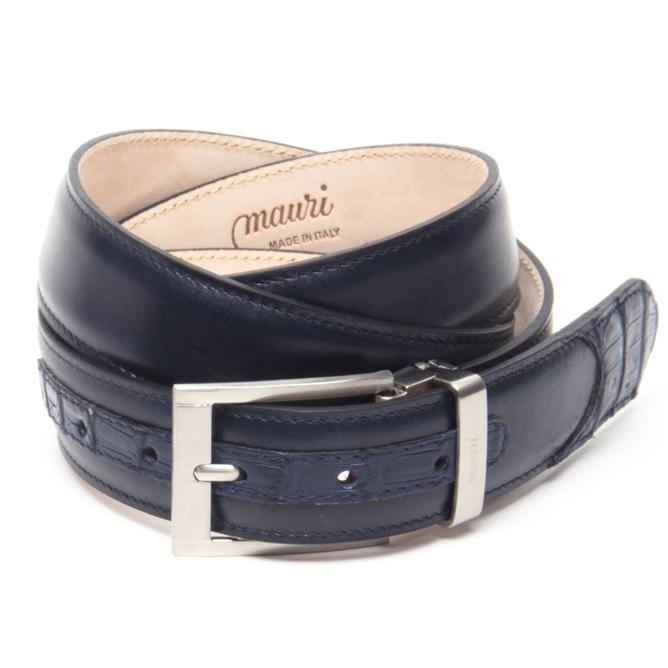 Mauri Wonder Blue Genuine Hornback Crocodile/Calf Vitello Belt