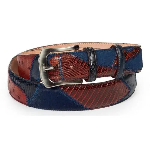 Mauri Blue / Gold Genuine Patchwork Pony / Python / Lizard / Ostrich