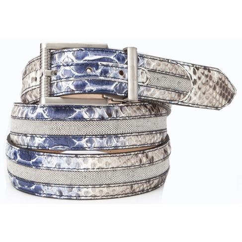 Mauri Blue/Brown Genuine Linen/Python Hand-Painted Belt