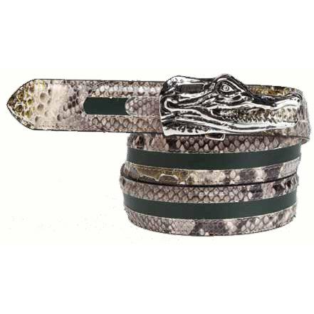 Mauri Olive Genuine Python Nappa Leather Belt