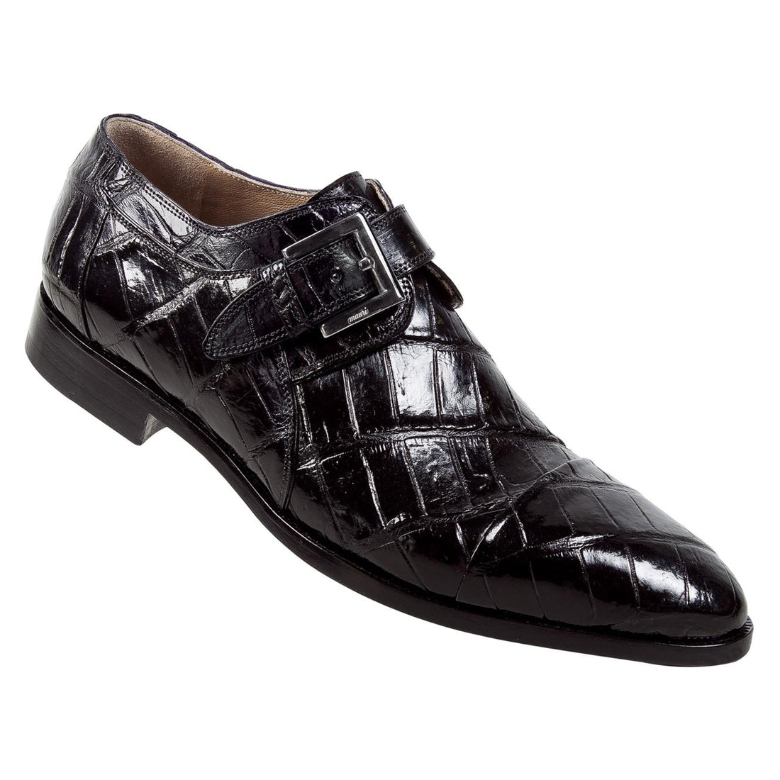 Mauri 1063 Black Genuine All-Over Body Alligator Monk Strap Shoes