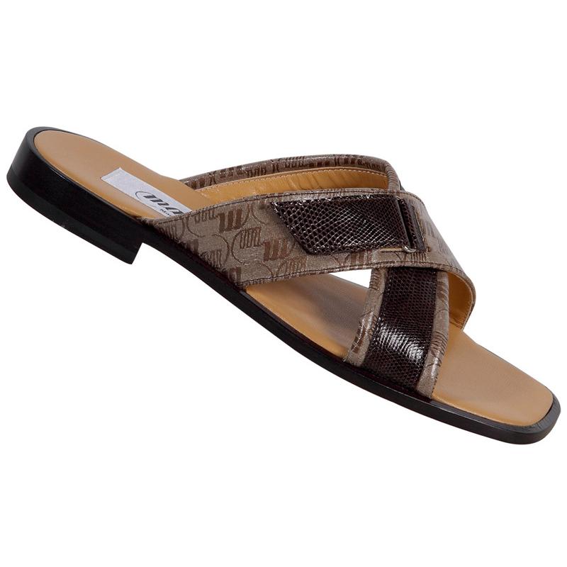 Mauri 1202/3 Dark Brown Genuine Lizard/Mogano-Beige Iridescent Mauri Fabric Sandals