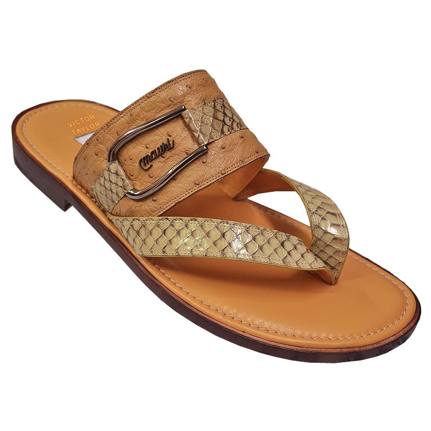 Mauri 1215 Brown/Beige Genuine Ostrich/Python Sandals