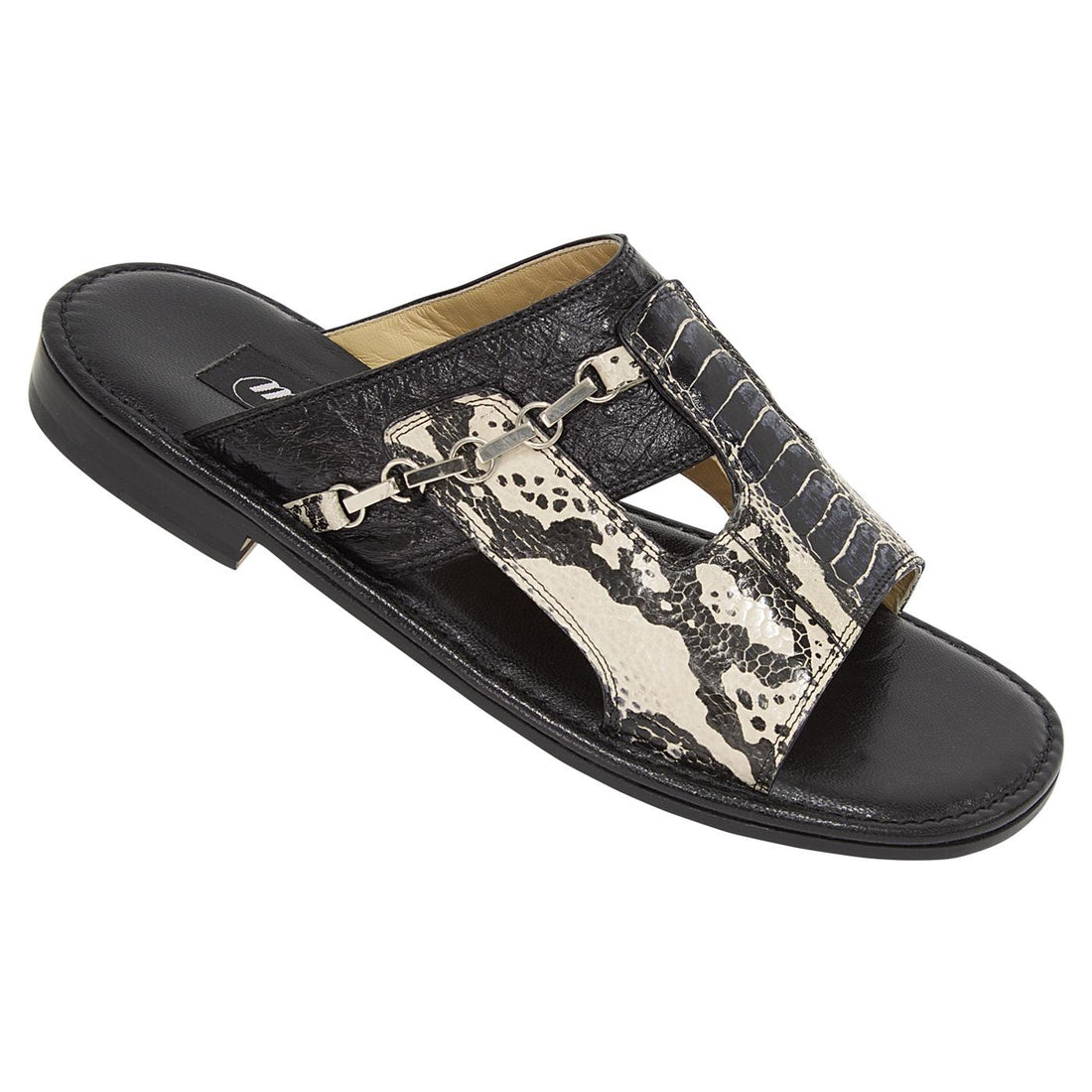 Mauri 1415/1 Black/Cream Genuine Ostrich Leg Pythion/Black Ostrich Sandals