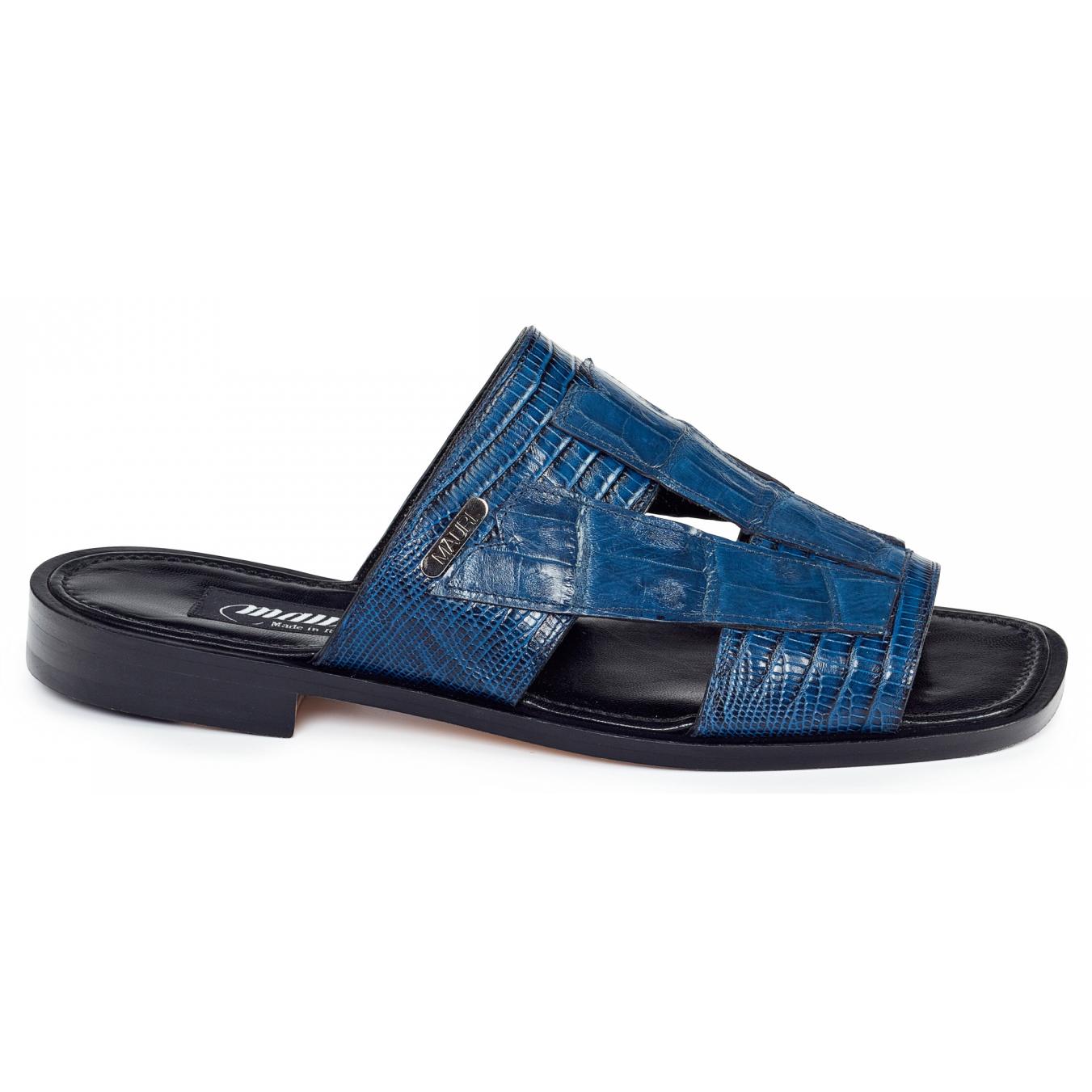 Mauri 1416/2 Iris Blue Genuine Baby Crocodile/Lizard Print Sandals