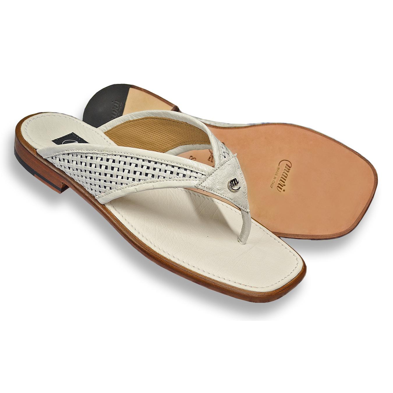 Mauri 1480/7 White Genuine Ostrich/Woven Calfskin Sandals