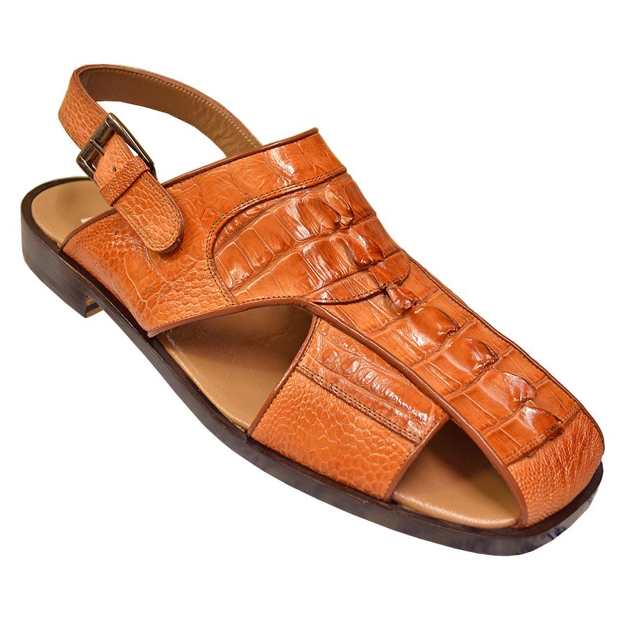 Mauri 1509 Cognac H/ Painted Genuine Hornback Crocodile Tail/Ostrich Sandals