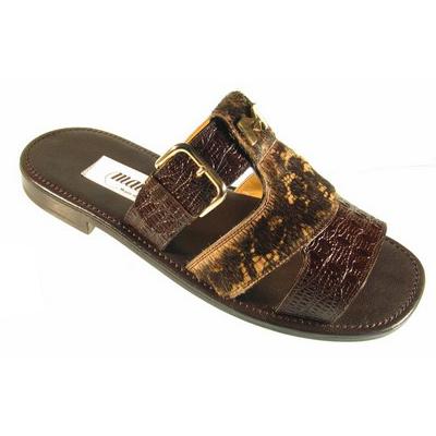 Mauri 1521-1 Brown/Gold Genuine Lizard/Pony Sandals