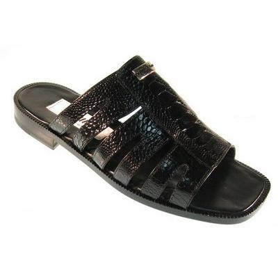 Mauri 1577-1 Black Genuine All-Over Ostrich Leg Sandals