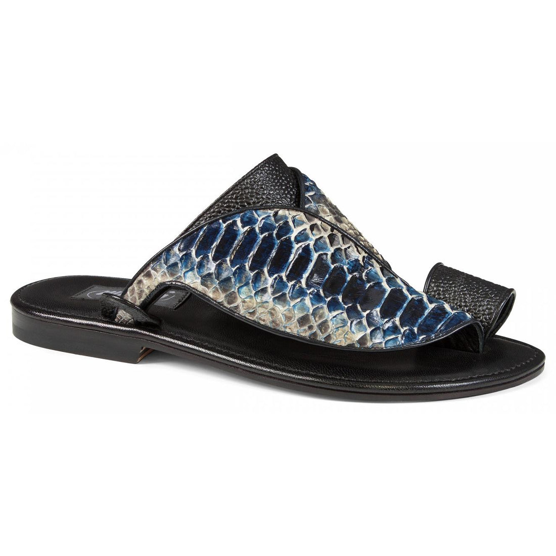 Mauri 1622/2 Black Genuine Pebble Grain/H/ Painted Blue Python Roccia Sandals