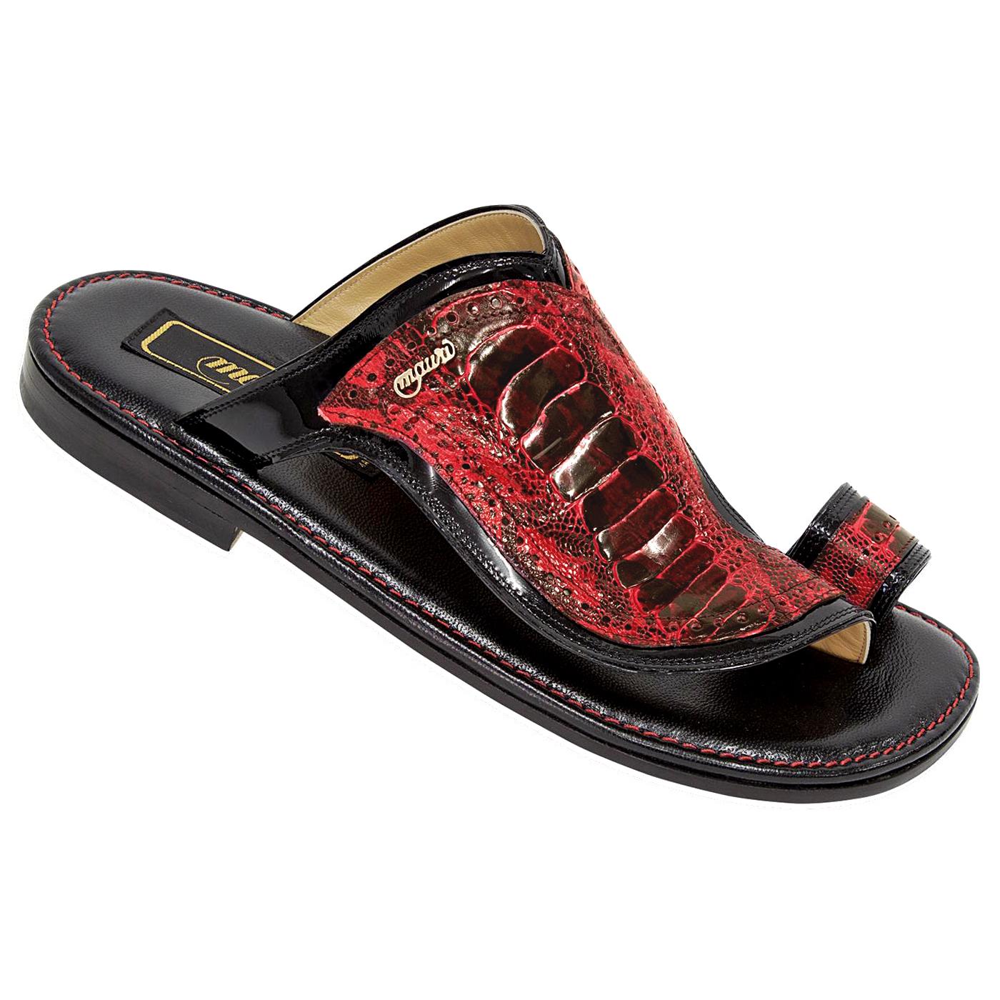 Mauri 1649/2 Black Genuine Patent Leather/Red-Black Ostrich Leg Python Sandals