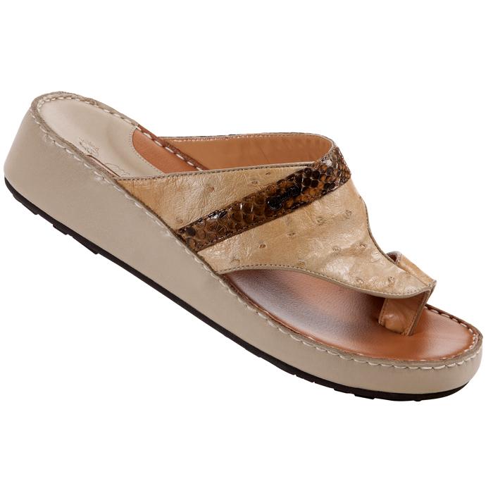 Mauri 1673 Brun Genuine Ostrich/Python Platform Sandals