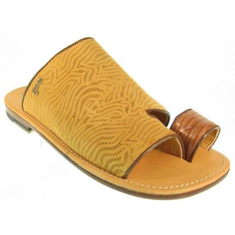 Mauri 1683 Mustard Yellow Self Design Genuine Lizard Sandals