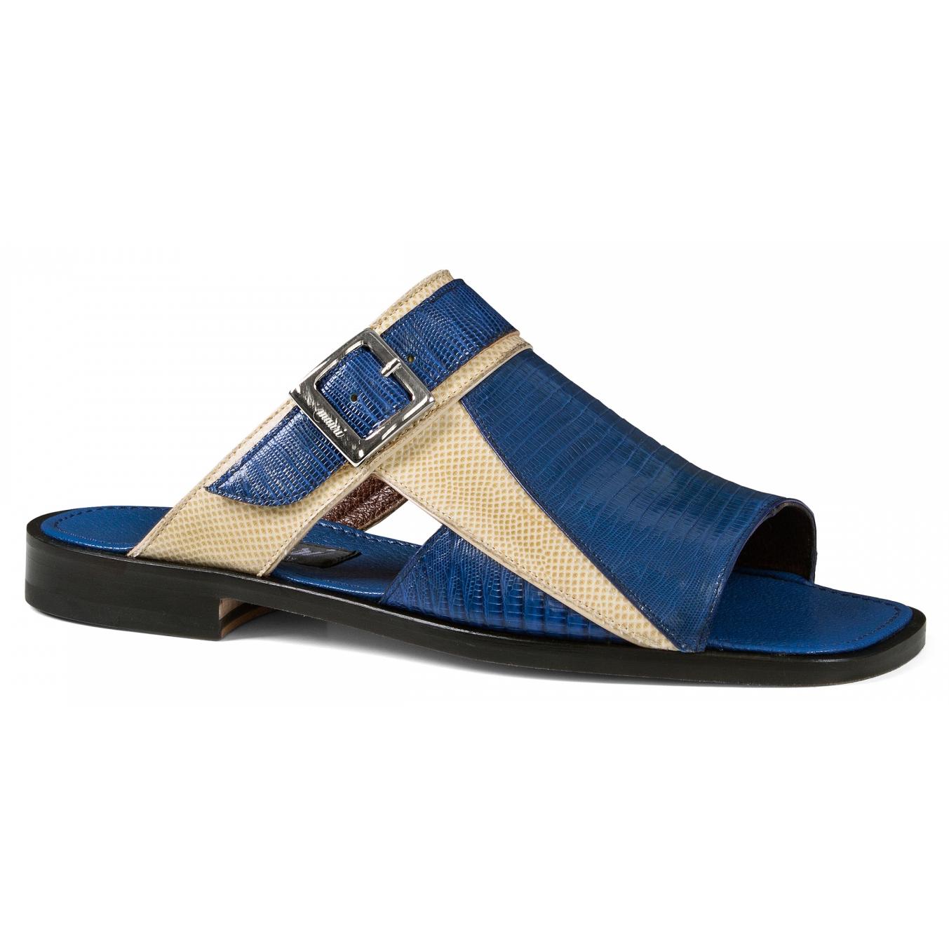 Mauri 1698 Royal Blue Genuine Lizard/Champagne Karung Leather Sandals