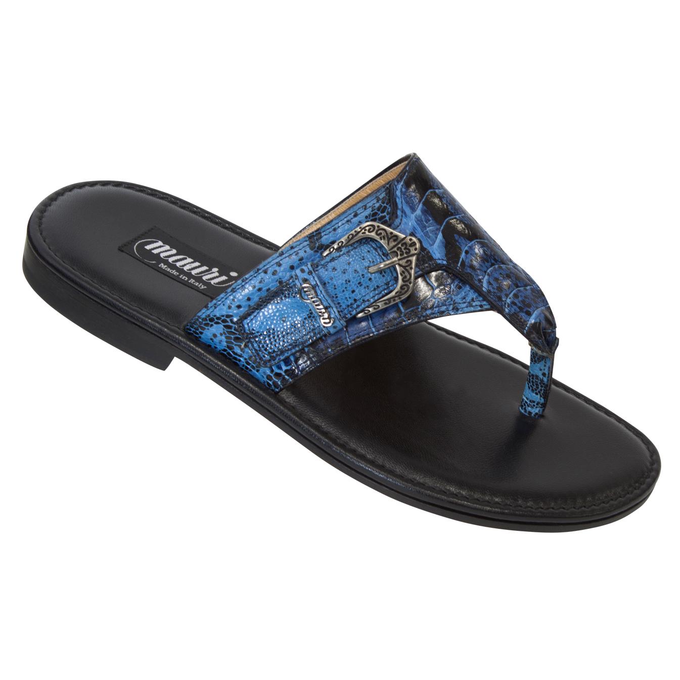 Mauri 1814 Black-Bluette Genuine Ostrich Leg/Python Sandals