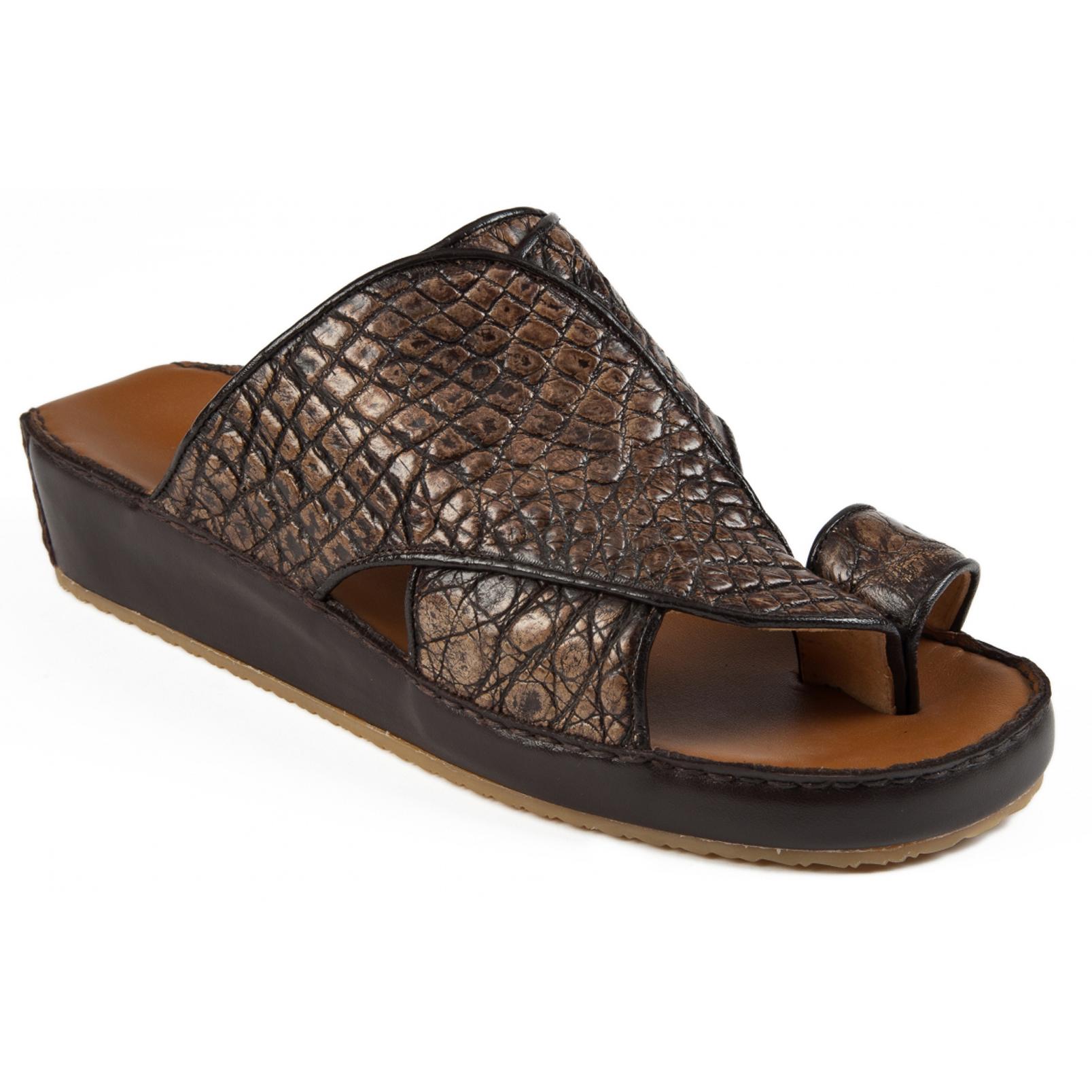 Mauri 1843/4 Sport Rust/Champagne Genuine Crocodile Flanks H/-Painted Slide-In Open Toe Sandals