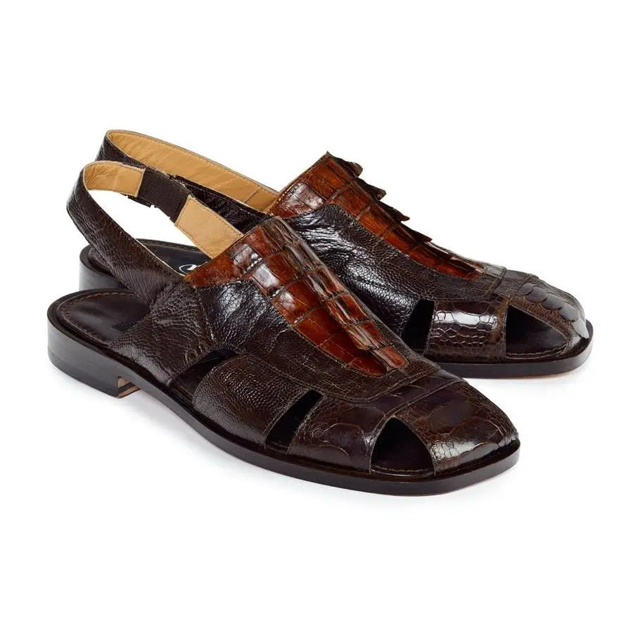 Mauri 1867 Sport Rust Genuine Ostrich Leg/Bicolore Brown/Cognac Hornback Sandals