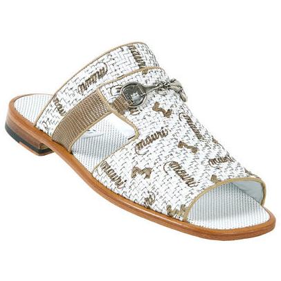 Mauri 1913 White/Oyster Genuine Teju Lizard & Weaved Leather Sandals 