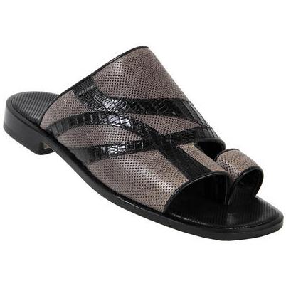 Mauri 1925/1 Black Genuine Bufalino Perforated Waxy Marine/Teju Lizard Sandals