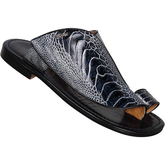 Mauri 1951 Navy Blue Genuine Ostrich Leg Sandals