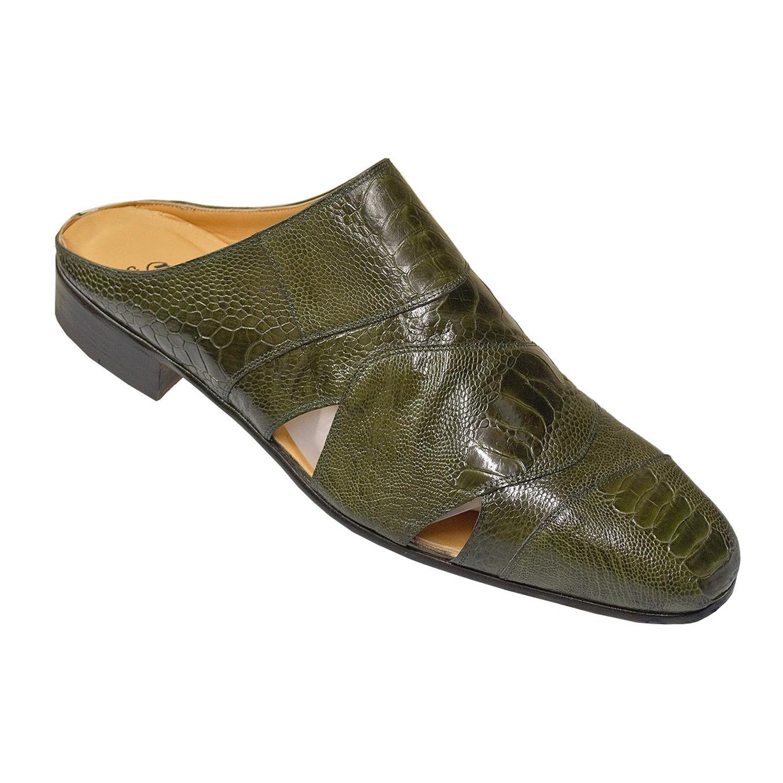 Mauri 2148 Olive All-Over Genuine Ostrich Leg Half Shoes