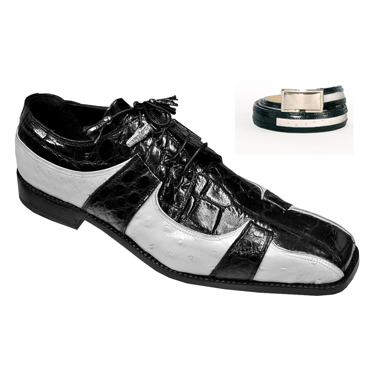 Mauri 2770 Black/White Genuine Alligator/Ostrich Shoes