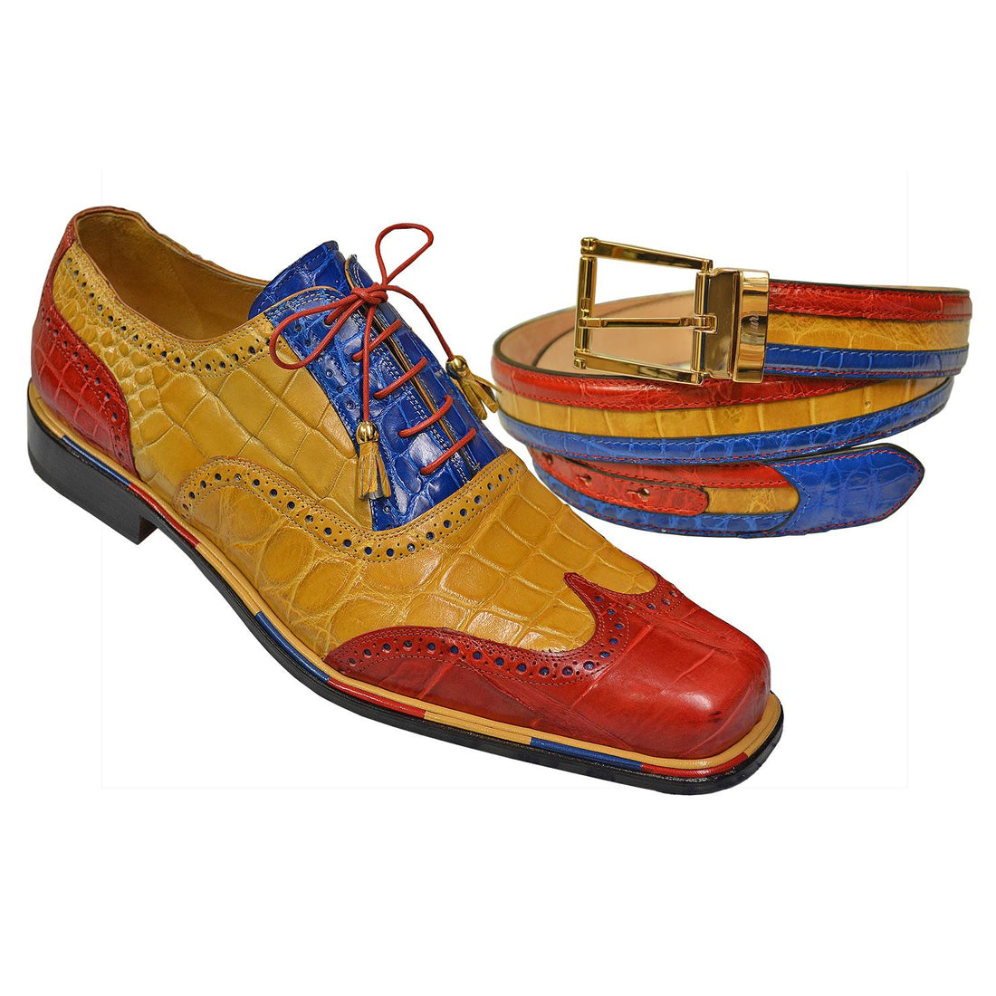 Mauri 2787 Red/Light Rust/Electric Blue Genuine All-Over Alligator Shoes