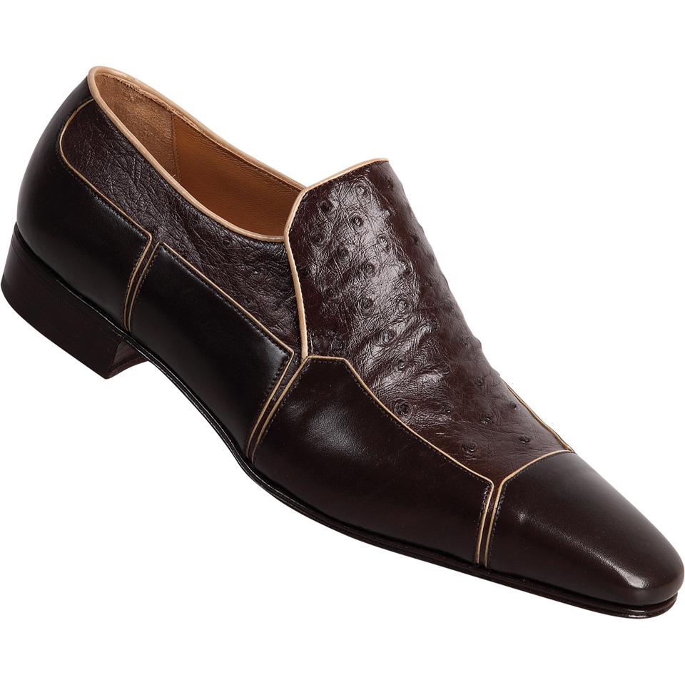 Mauri 3004 Dark Brown Genuine Ostrich/Calf Loafer Shoes