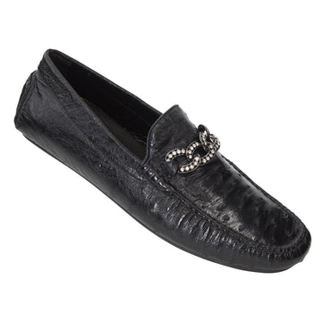 Mauri 3101/4 Black Genuine Ostrich Dress Casual Loafer Shoes 