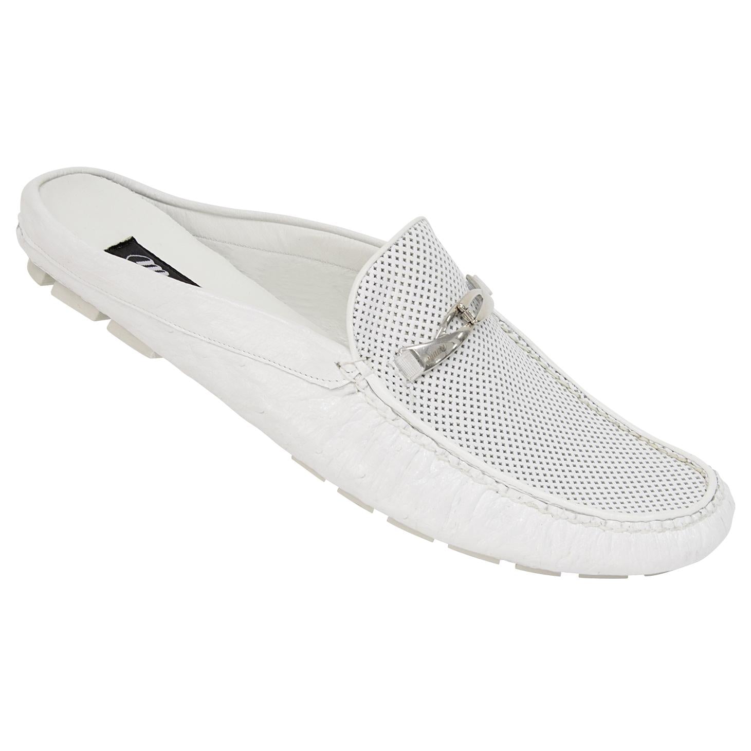 Mauri 3454 White Genuine Ostrich/Ostrich Perforated Dress Casual Shoes