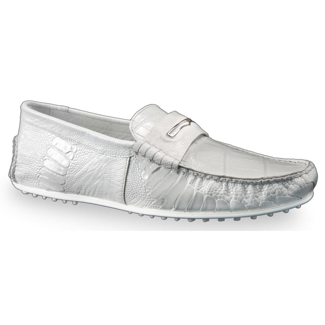 Mauri 3408 White Genuine Ostrich Leg/Body Alligator Loafer Casual Shoes