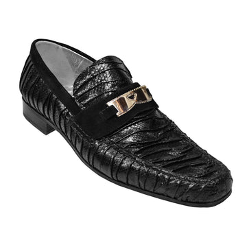 Mauri 3983 Black Genuine Karung Lizard Skin Plaited/Suede Loafer Shoes 