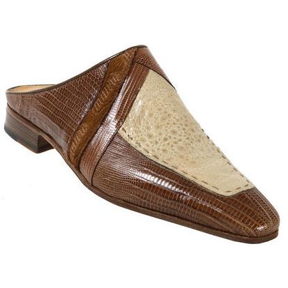 Mauri 4236 Camel/Bone Genuine Lizard/Frog/Pony Mauri Embroidery Half Shoes