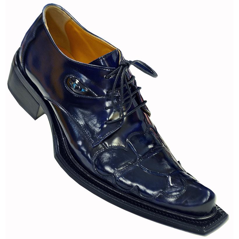 Mauri 44184/1 Navy Blue Genuine Alligator/Polished Calf Leather Shoes 