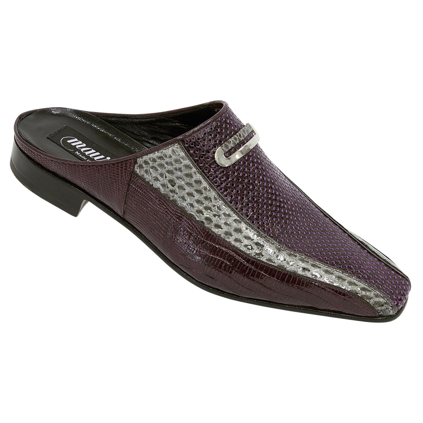 Mauri 4458/4 Burgundy Genuine Lizard Perforated/Grey Whips/Burgundy Lizard Half Dress Shoes