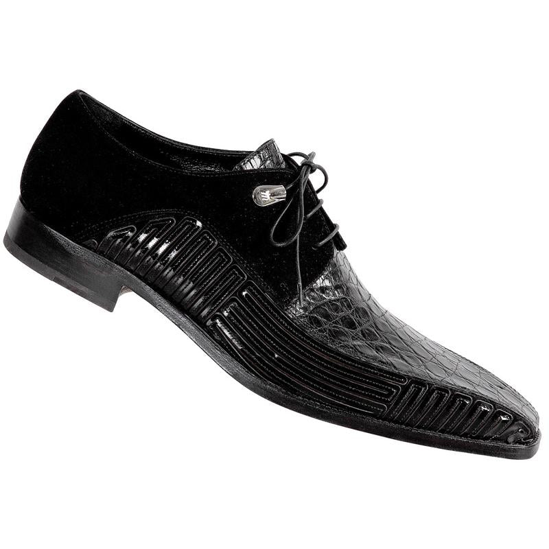 Mauri 4463 Black Genuine Crocodile Flanks/Suede/Patent Leather Shoes