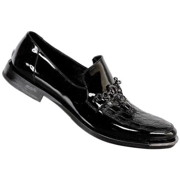 Mauri 4473 Black Genuine Crocodile Flanks/Patent Leather Loafer Shoes Suit Essence