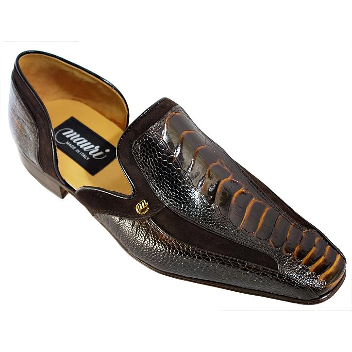 Mauri 4476 Bicolore Dark Brown/Gold/Suede Genuine Ostrich Leg Loafer Shoes