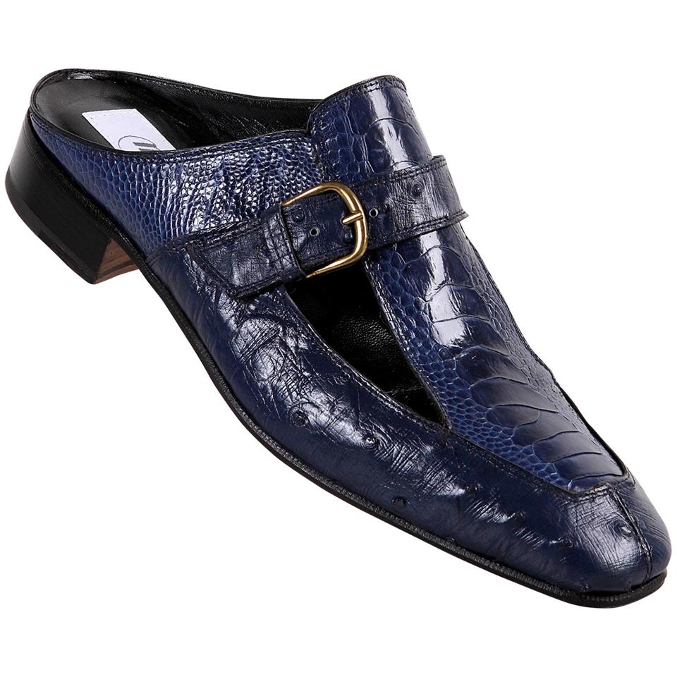 Mauri 4488 Iris Blue Genuine Ostrich/Ostrich Leg Half Shoes