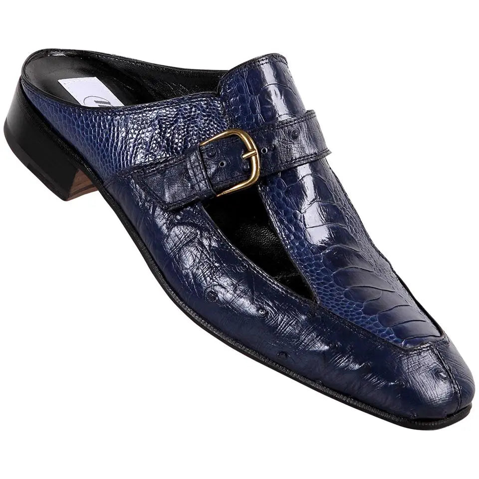 Mauri 4488 Iris Blue Genuine Ostrich/Ostrich Leg Half Shoes