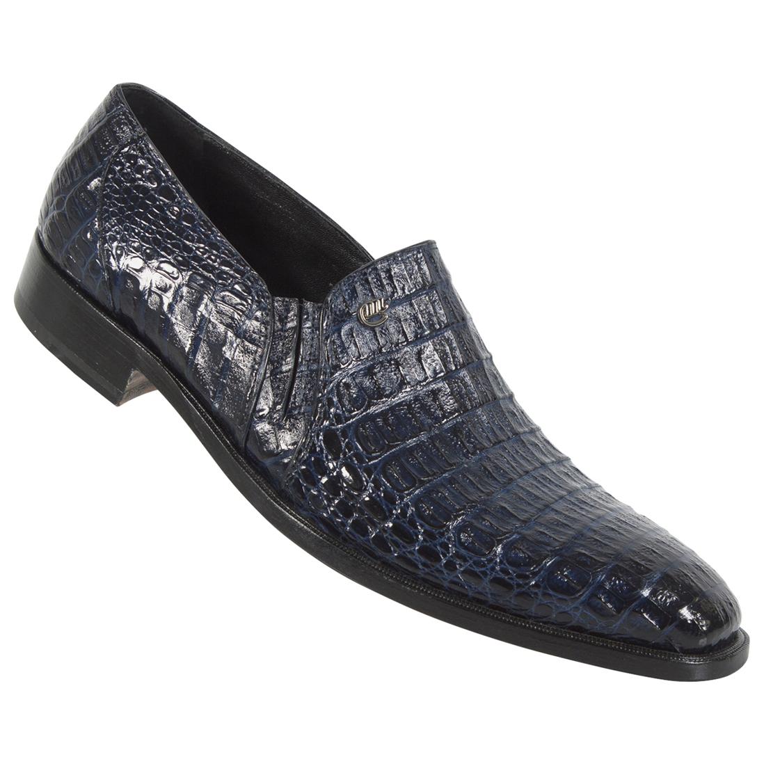 Mauri 4636 Wonder Blue Genuine All Over Hornback Crocodile Hand Painted Dressy Loafer Shoes