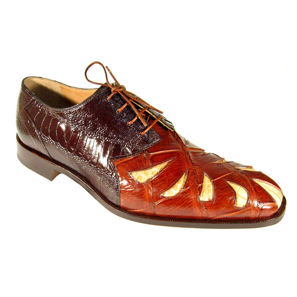 Mauri 4691 Dark Brown/Cognac/Cream Genuine Alligator/Ostrich Leg Oxford Shoes